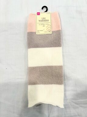 Daiso Pink Beige White Striped Leg Warmers